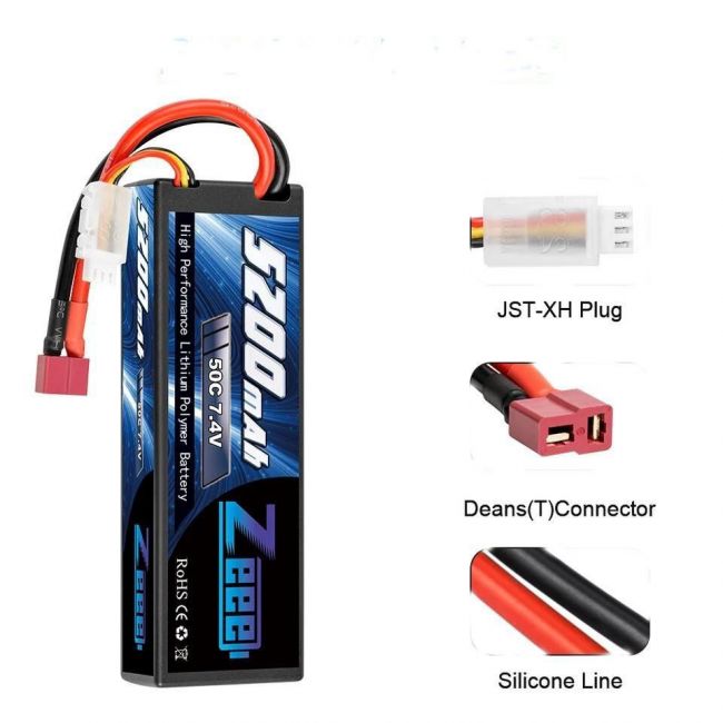 Bateria Lipo 7.4V 2S 50C 5200Mah Plug Deans Hard Case ZEE Power 5200-50C-2S