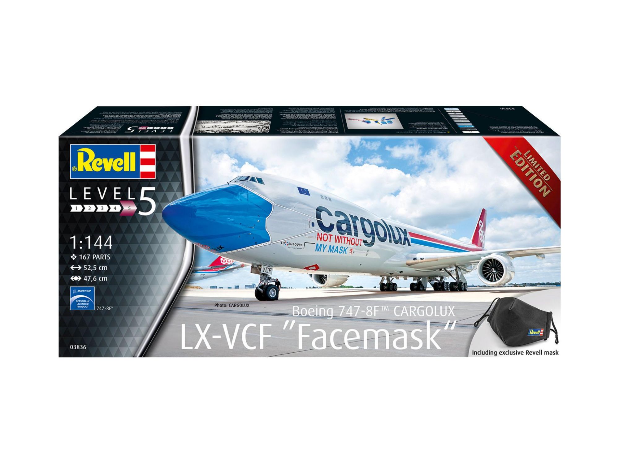 Revell 03836 Boeing 747-8F CARGOLUX LX-VCF "Máscara facial" Kit Para Montar