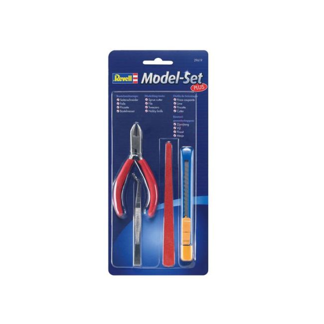 Revell 29619 Model-Set Plus - Jogo De Ferramentas - Alicate, Pinça, Lixa, Estilete 