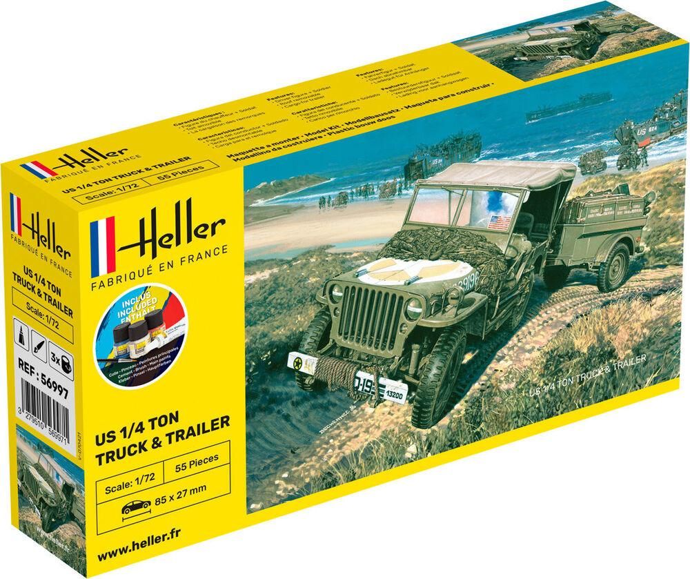 US 1/4 Ton Truck & Trailer - 1/72 Kit de Montar Heller 56997